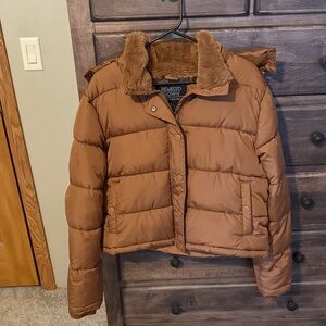 Aeropostale Tan Puffer Jacket with Fur Collar